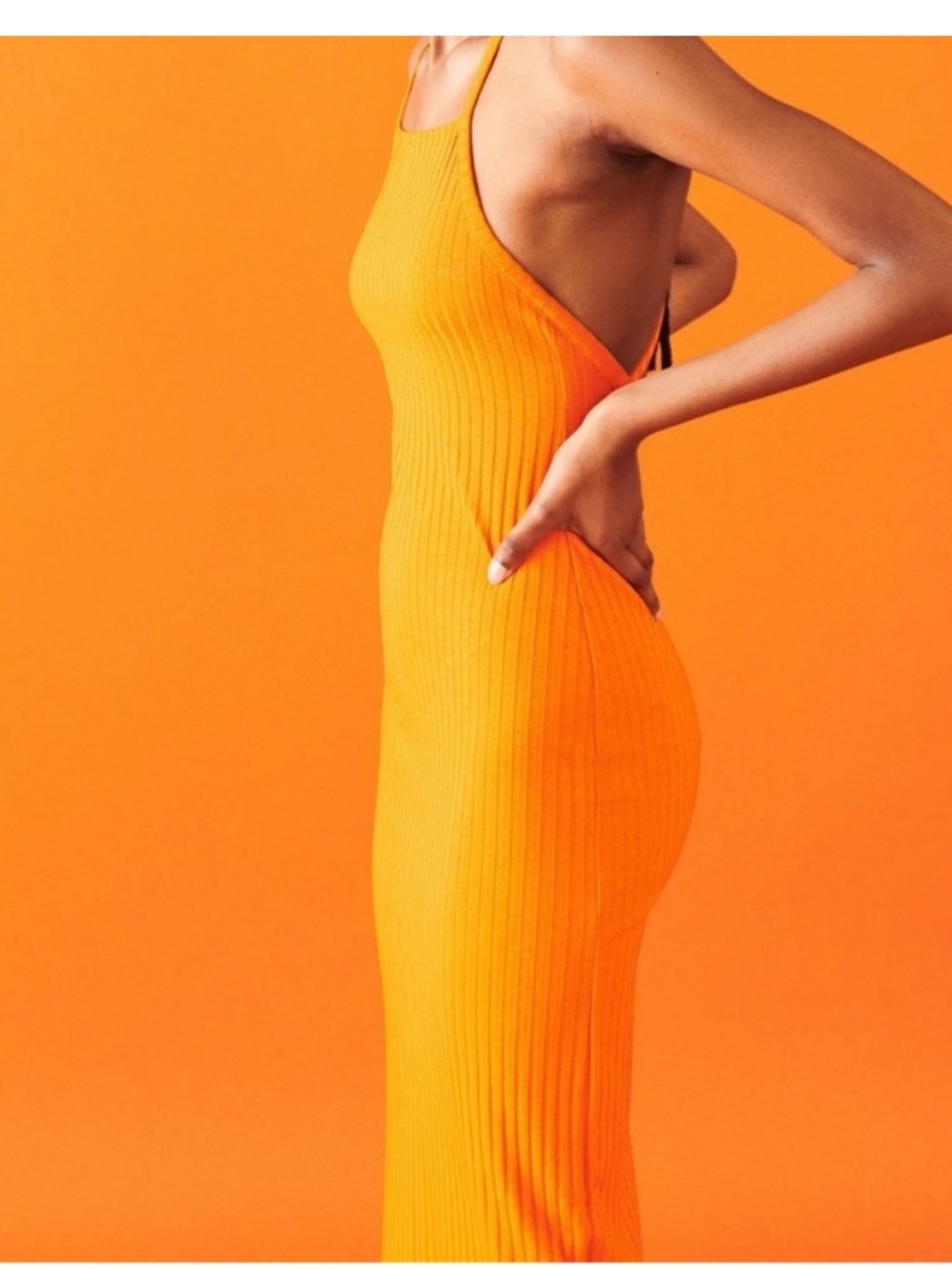 Zara Backless Ribbed Halter Dress in Orange